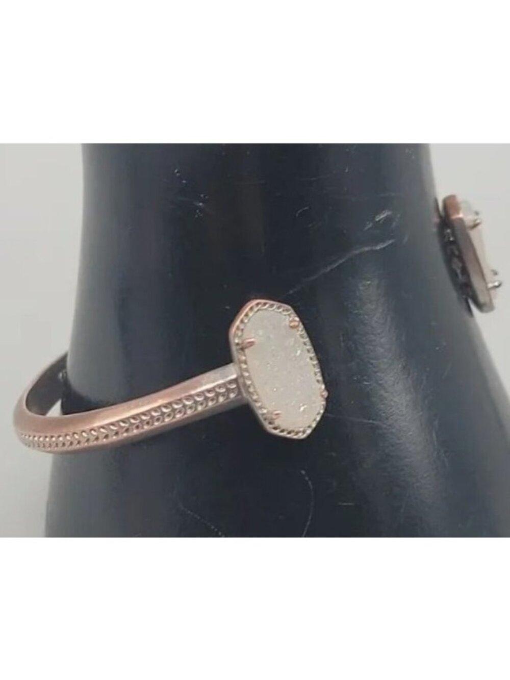 Kendra Scott Elton Open Pinch Cuff Bracelet Rose Gold Plated White Druzy Ends - Picture 5 of 12
